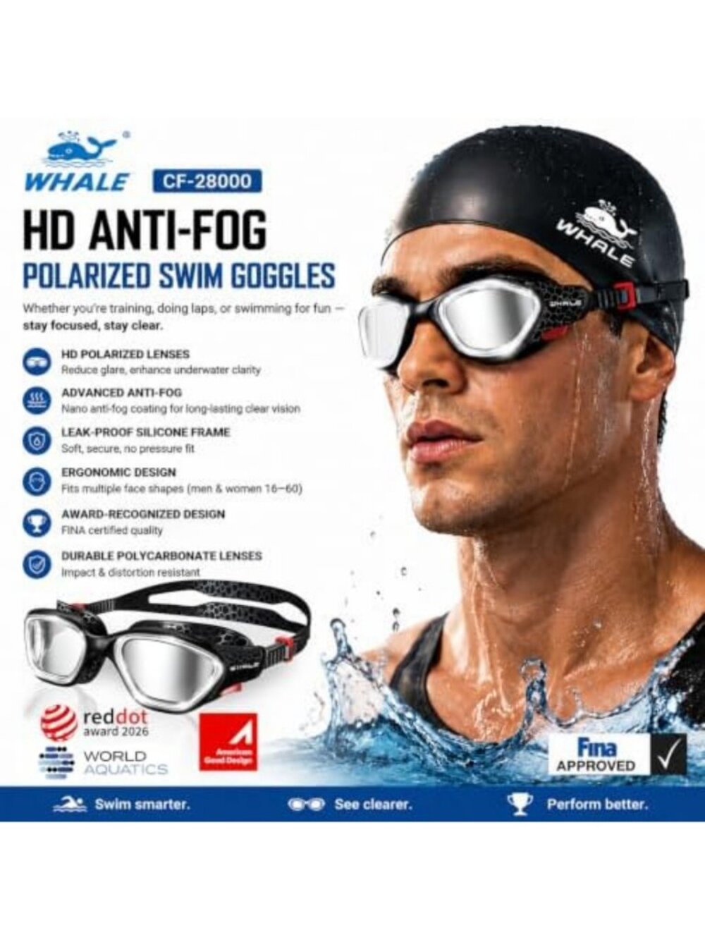 Polarized Anti-Fog Swim Goggles for Adults & Kids | UV Protection, HD Wide-Angle - Picture 2 of 6